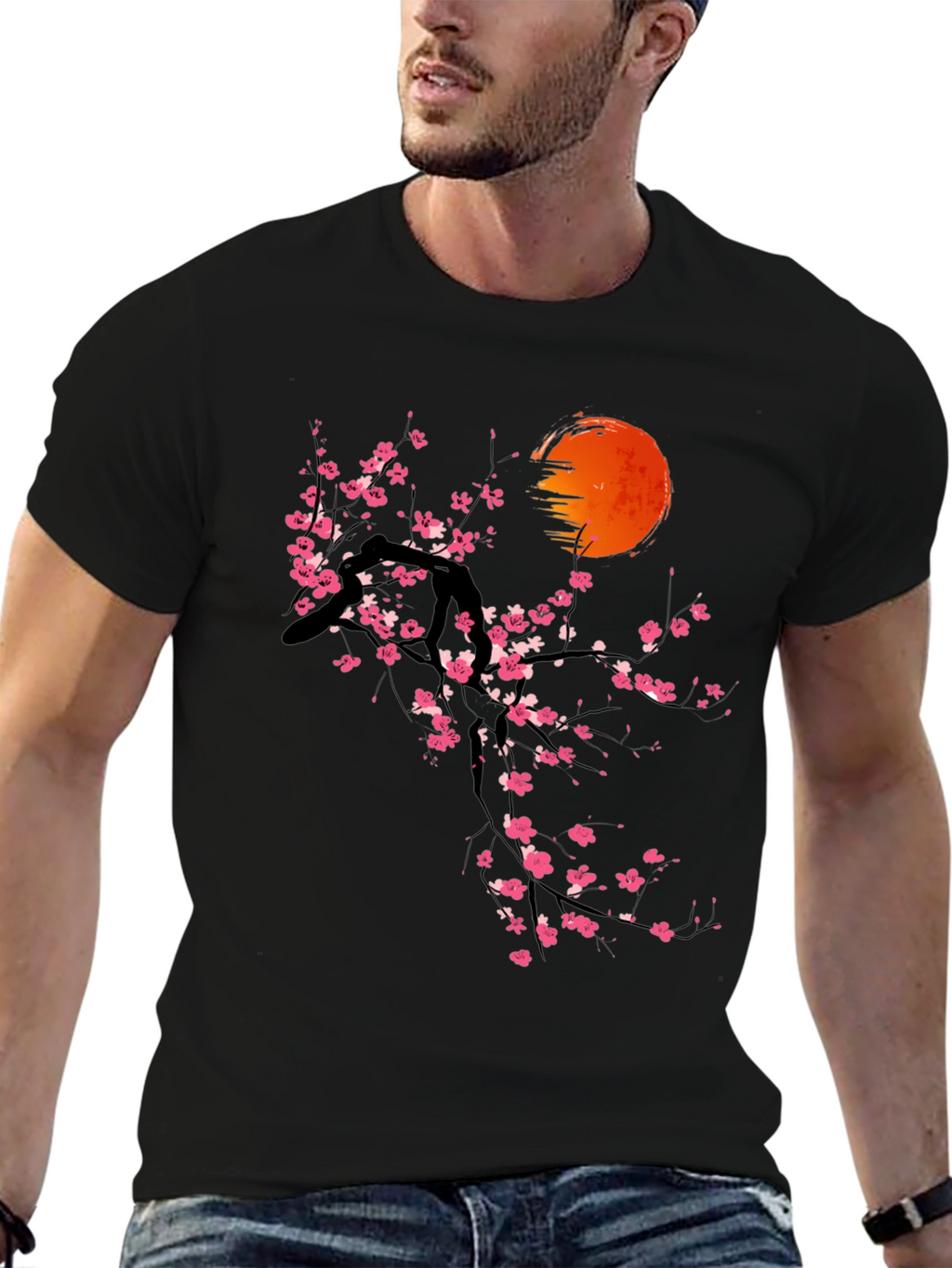 Cherry Blossom Sun Graphic Tee - Black