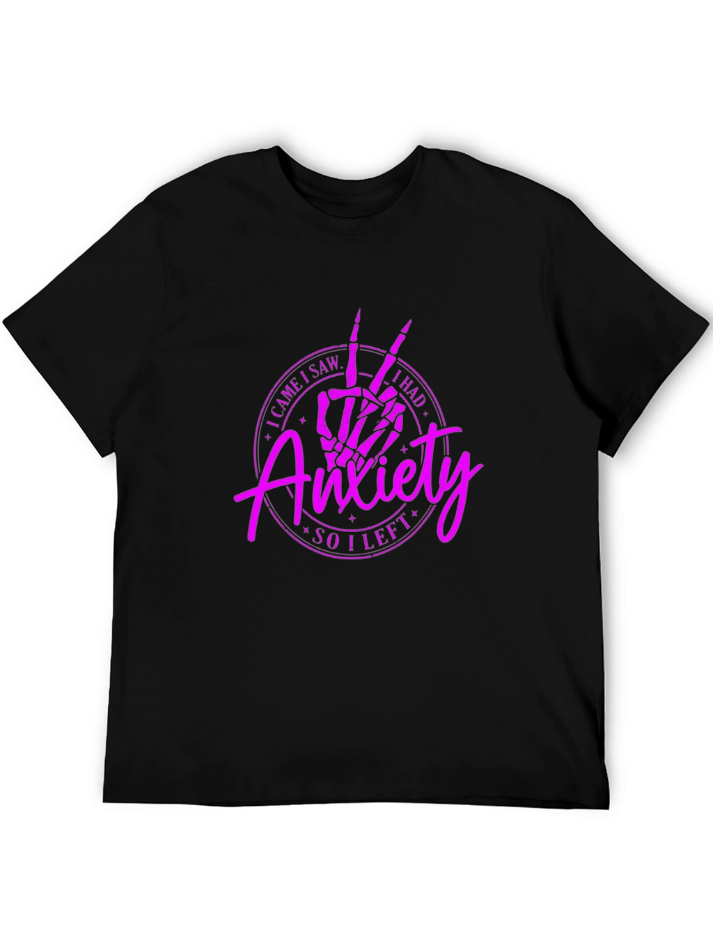 Anxiety Skeleton Peace Sign Black T-Shirt