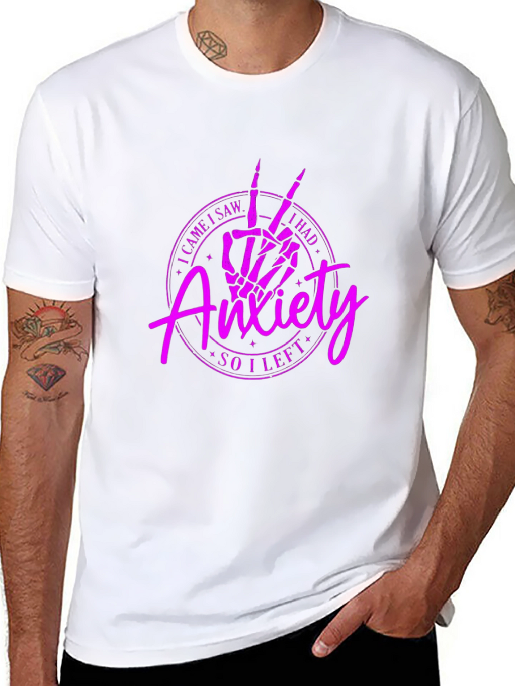 Anxiety Skeleton Peace Sign Black T-Shirt