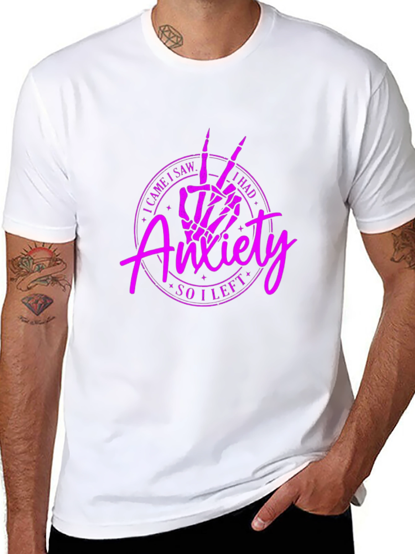 Anxiety Skeleton Peace Sign Black T-Shirt
