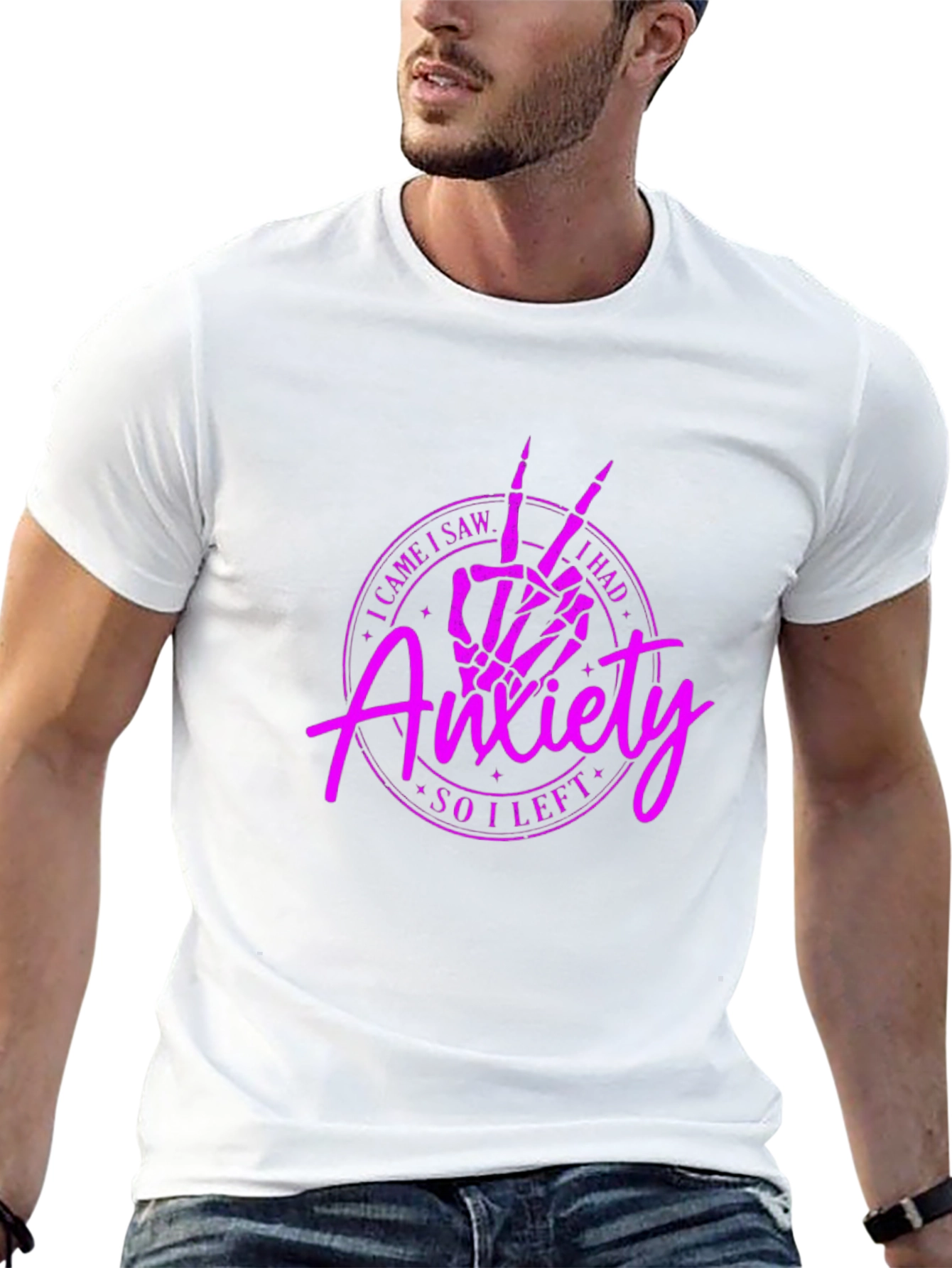 Anxiety Skeleton Peace Sign Black T-Shirt