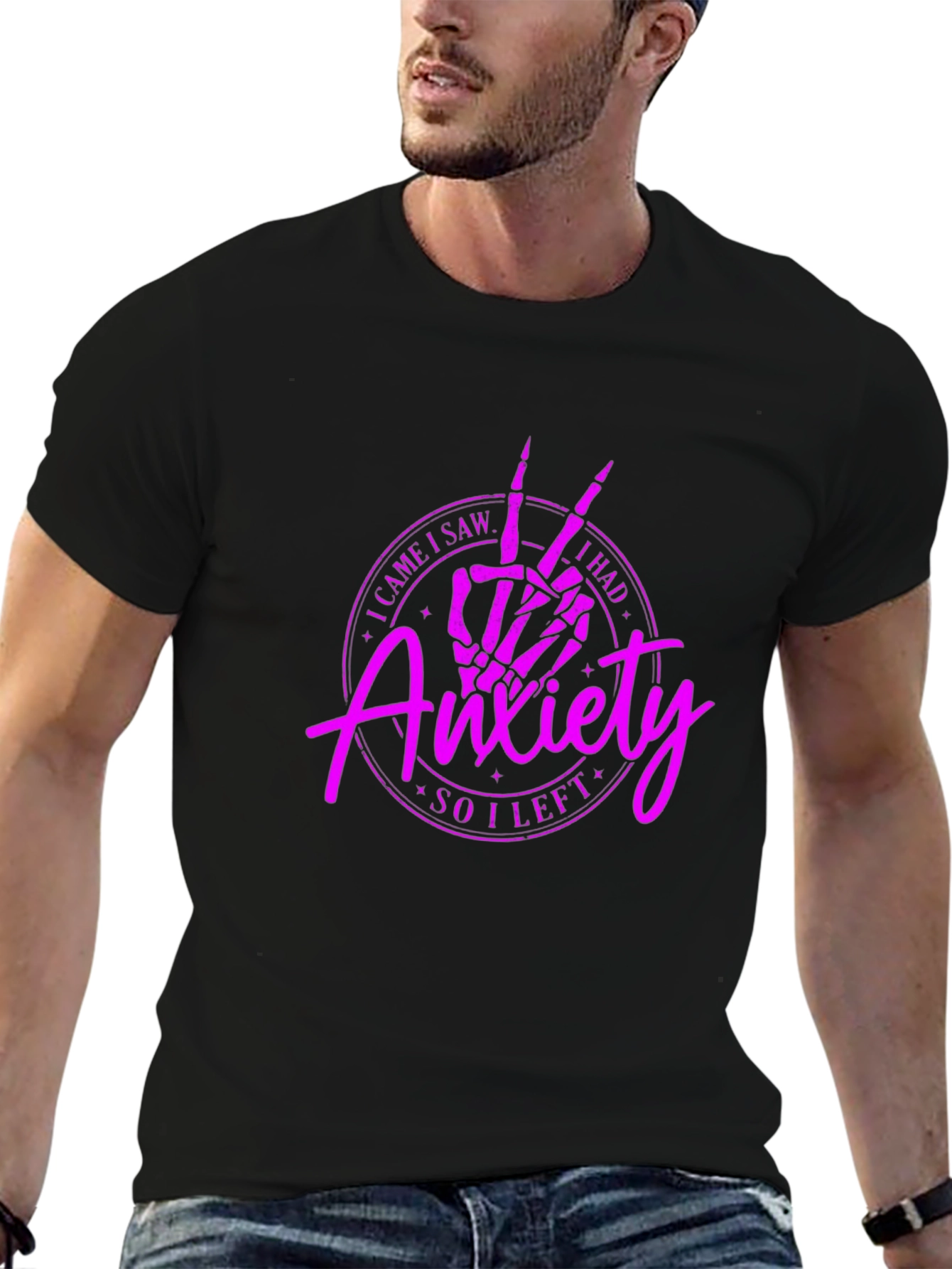 Anxiety Skeleton Peace Sign Black T-Shirt