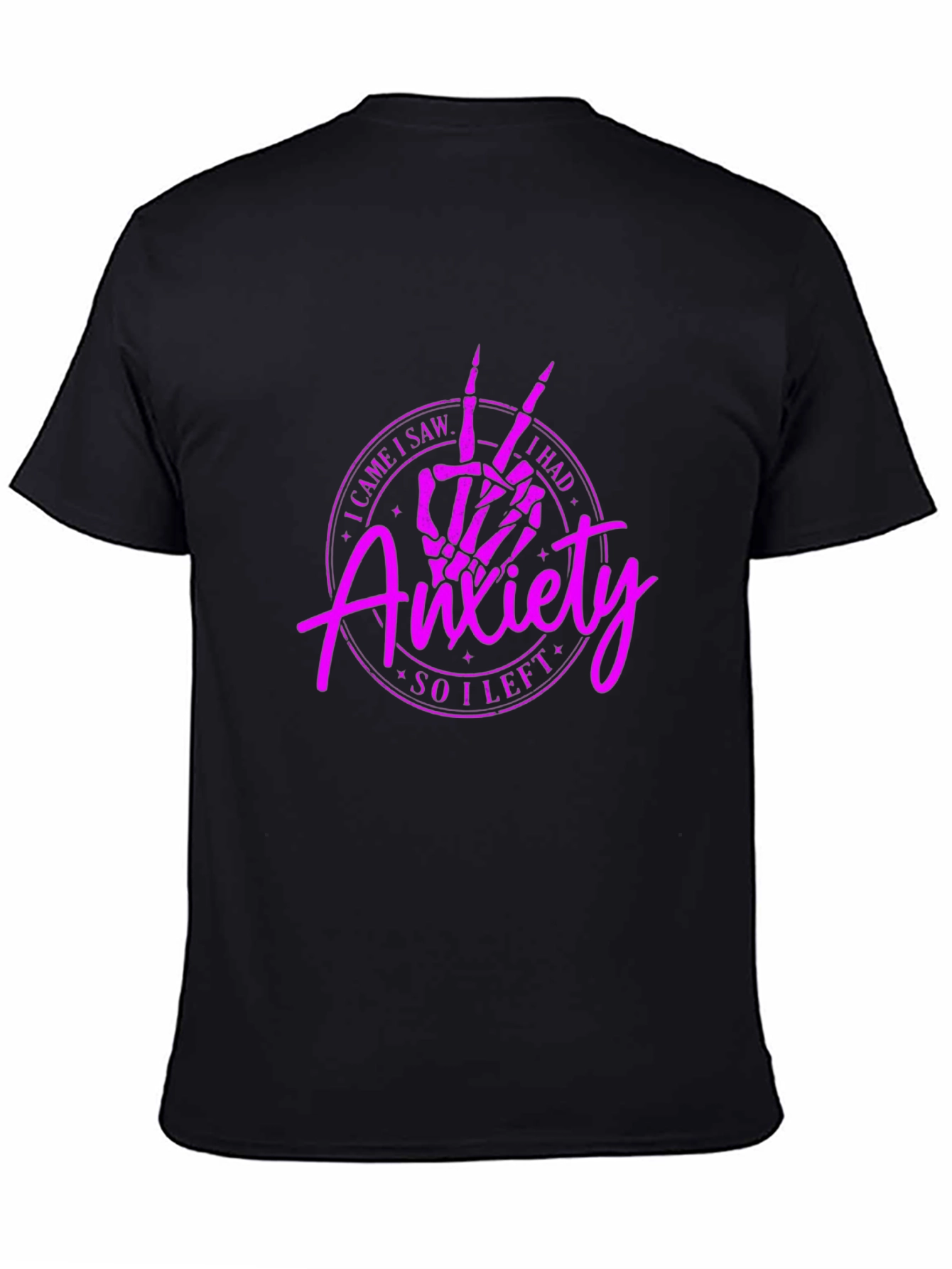 Anxiety Skeleton Peace Sign Black T-Shirt