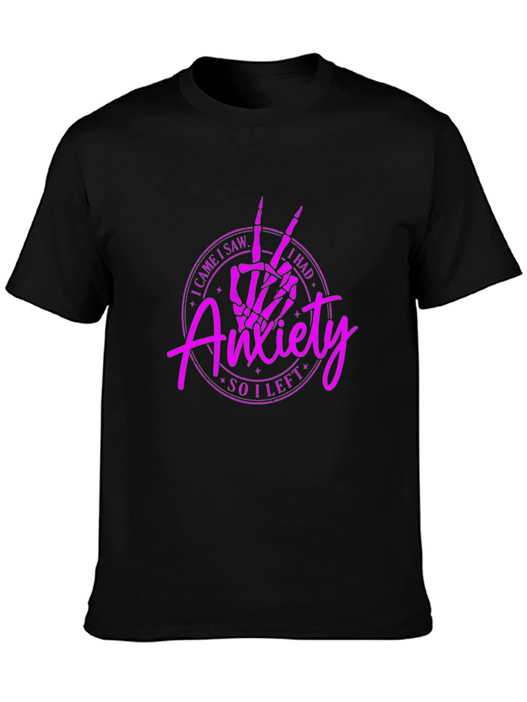 Anxiety Skeleton Peace Sign Black T-Shirt