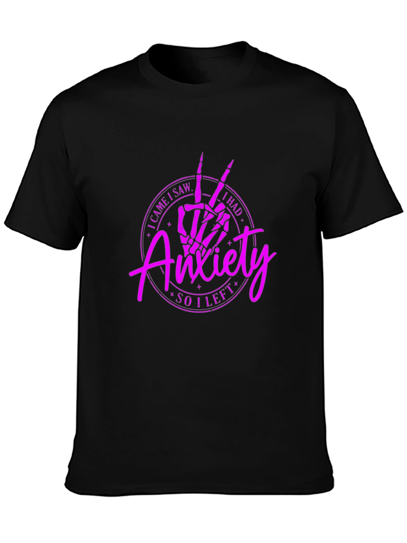 Anxiety Skeleton Peace Sign Black T-Shirt