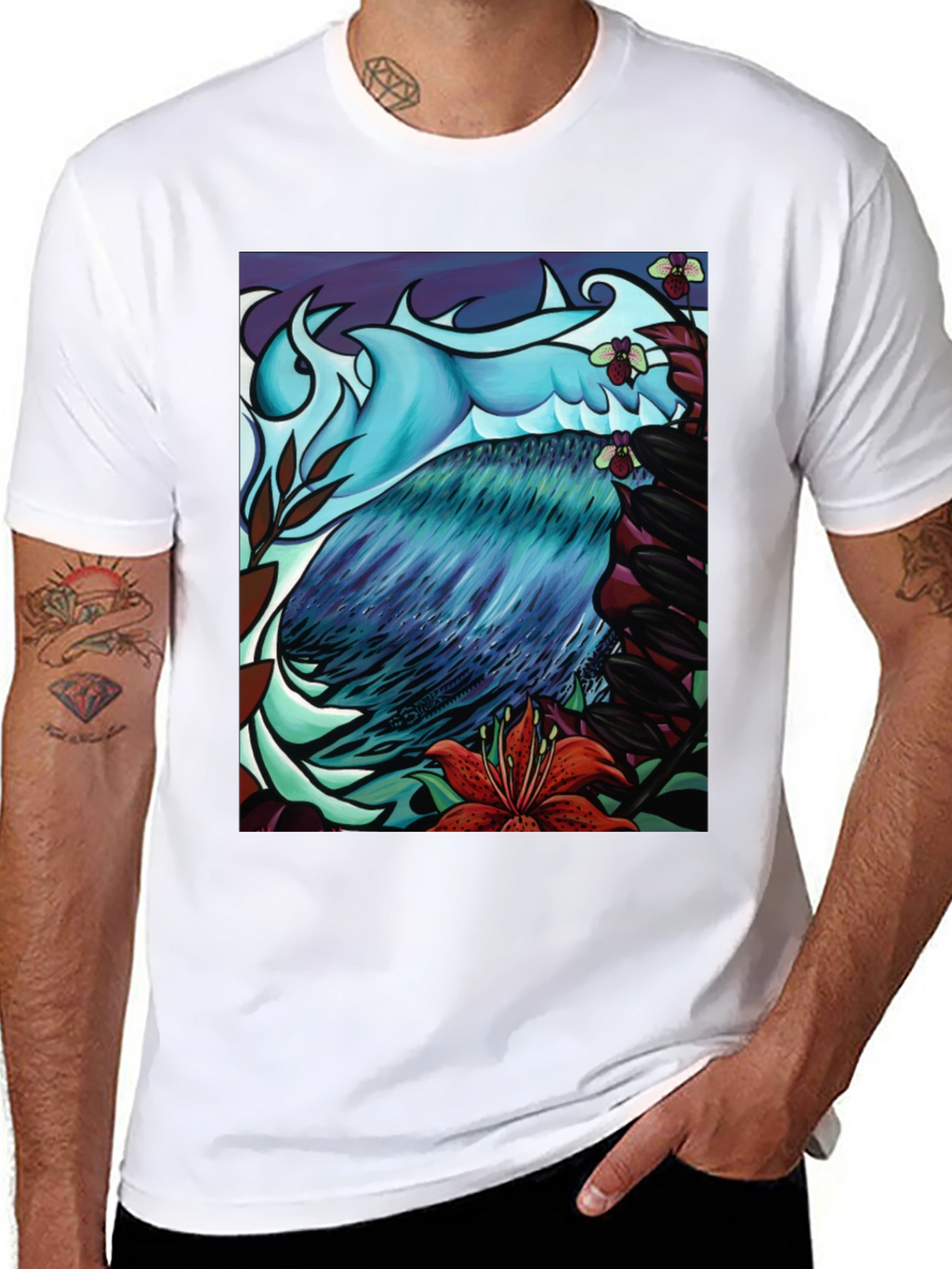 Artistic Bird & Floral Graphic Tee