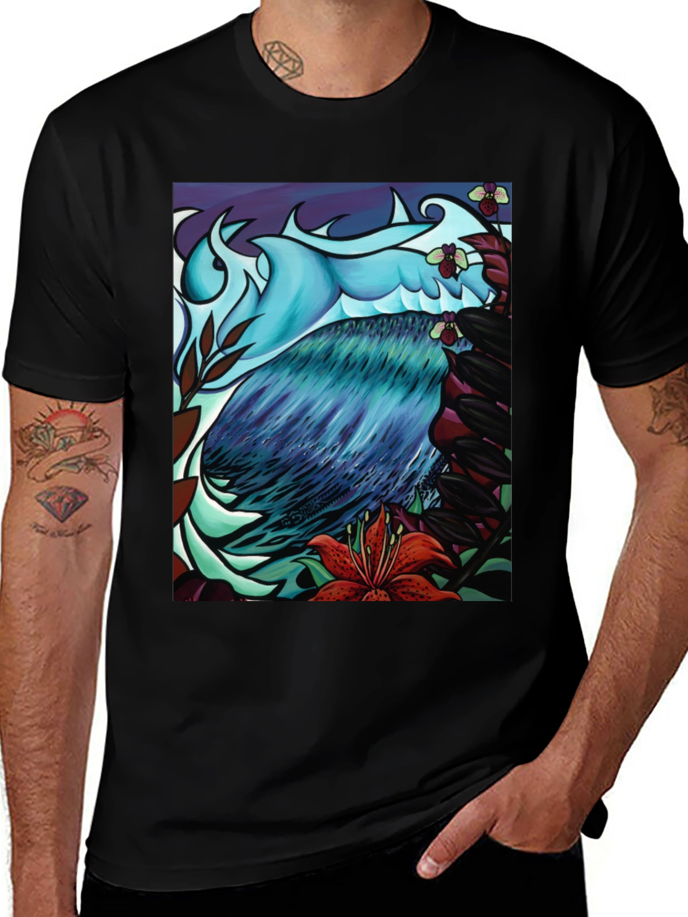 Artistic Bird & Floral Graphic Tee