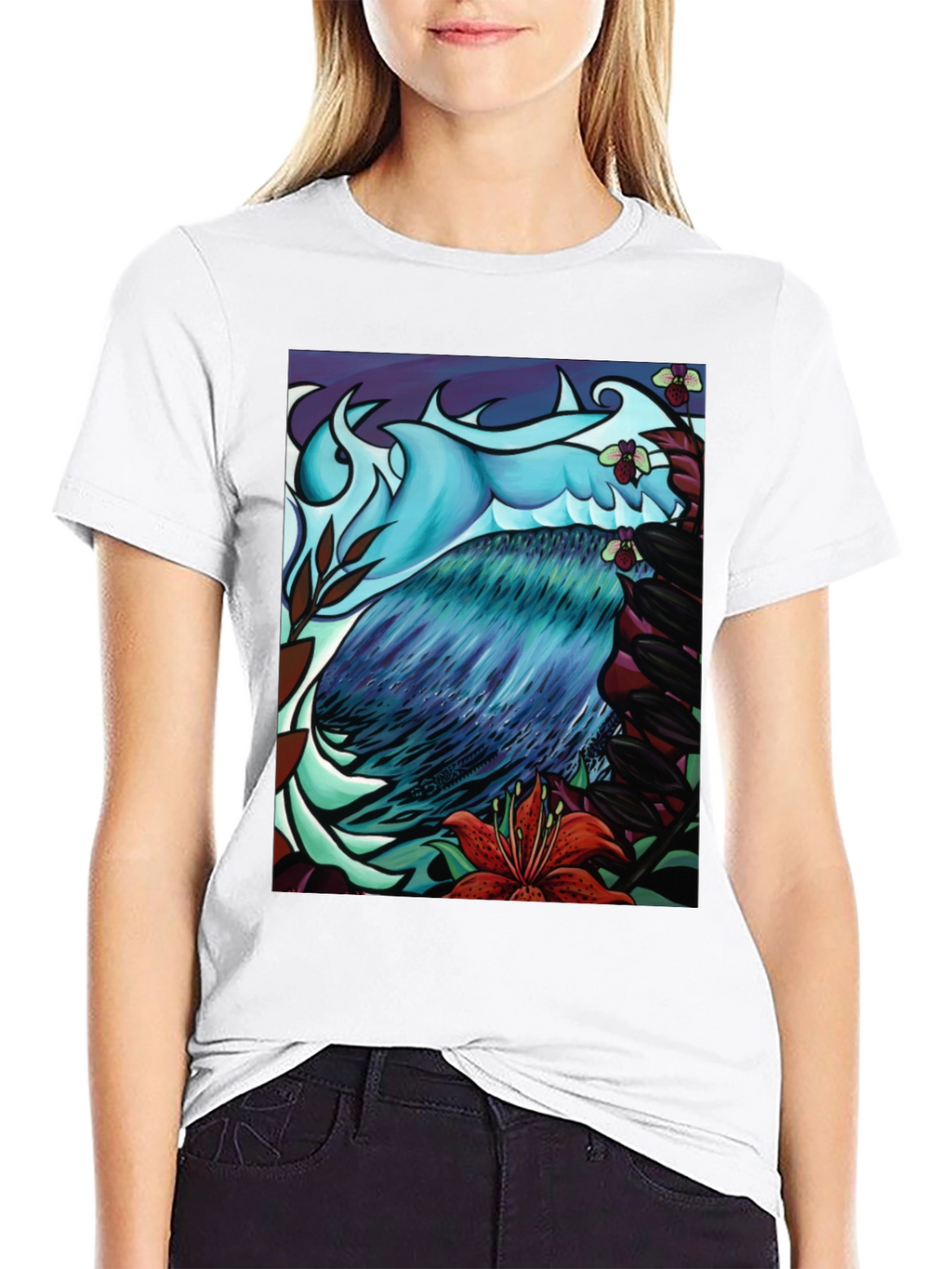 Artistic Bird & Floral Graphic Tee