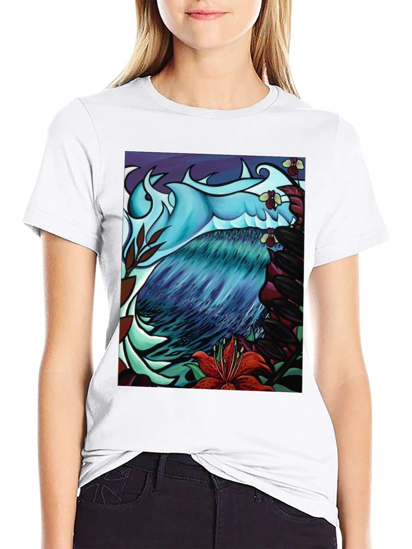 Artistic Bird & Floral Graphic Tee