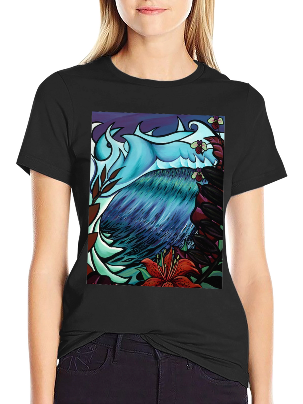 Artistic Bird & Floral Graphic Tee