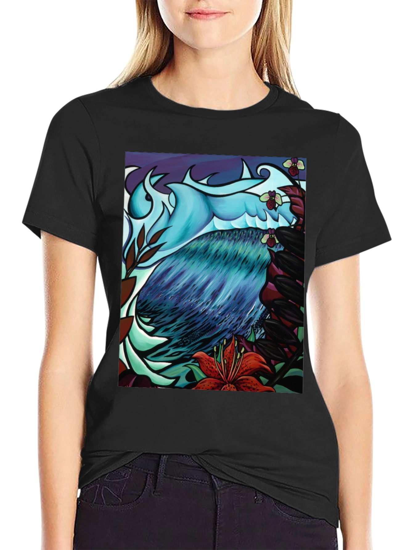 Artistic Bird & Floral Graphic Tee