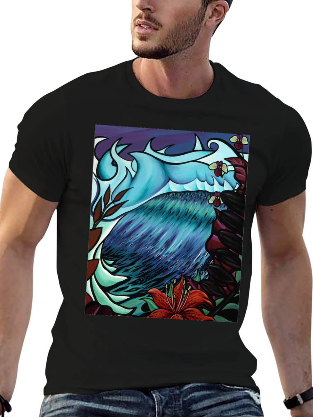 Artistic Bird & Floral Graphic Tee