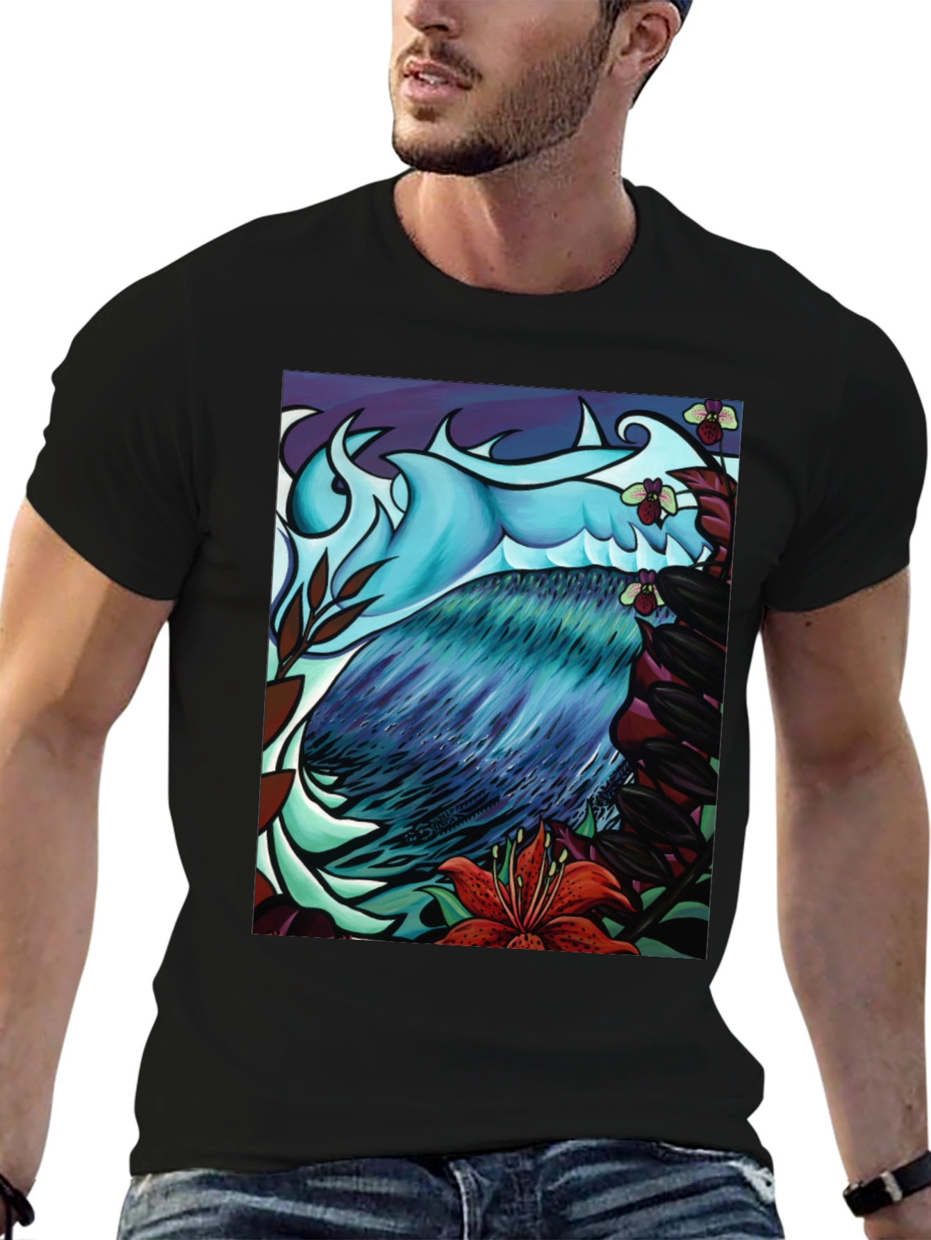 Artistic Bird & Floral Graphic Tee