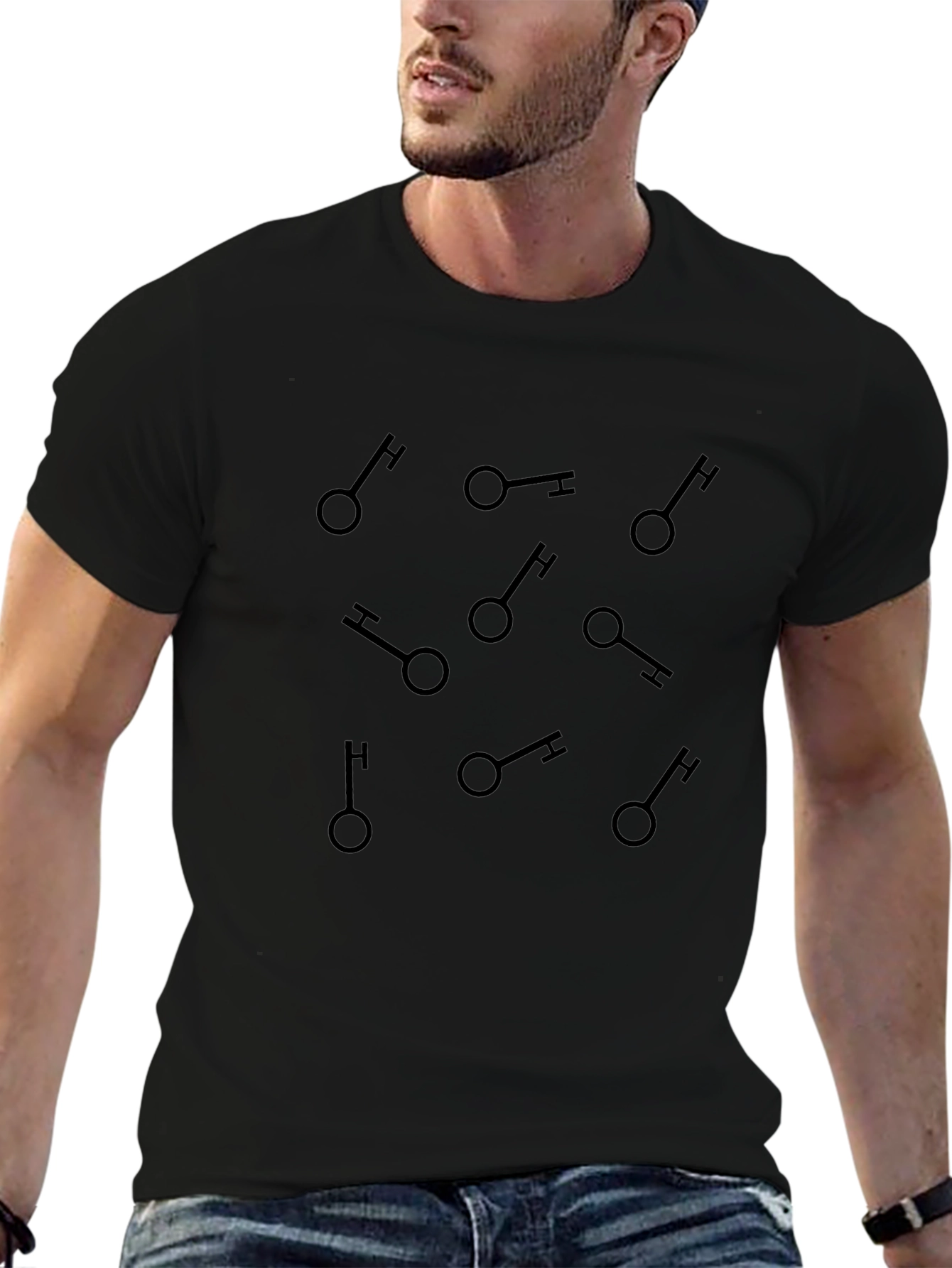 Modern Key Pattern Black T-Shirt