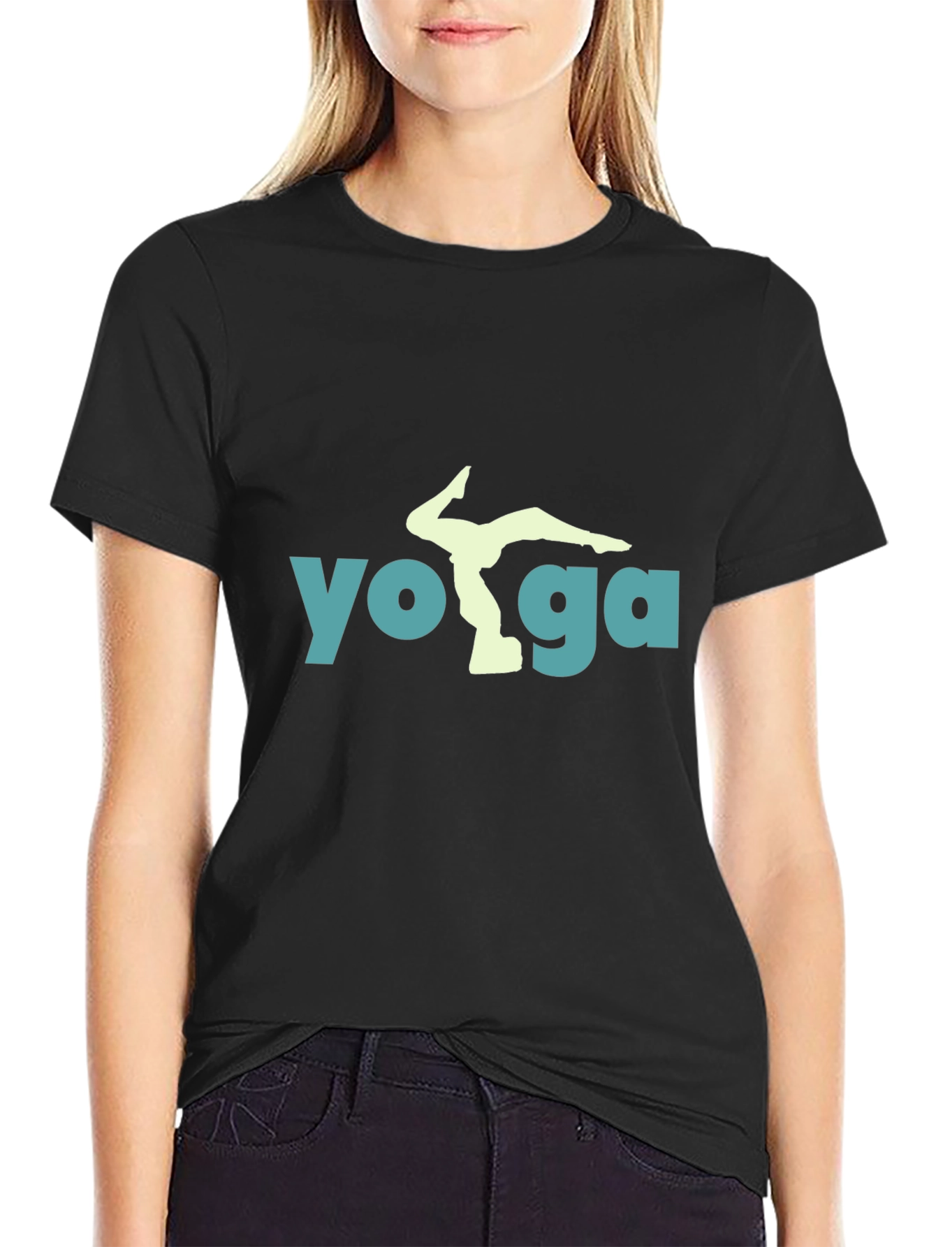 Yoga Pose Graphic Tee - Black Cotton Blend Shirt