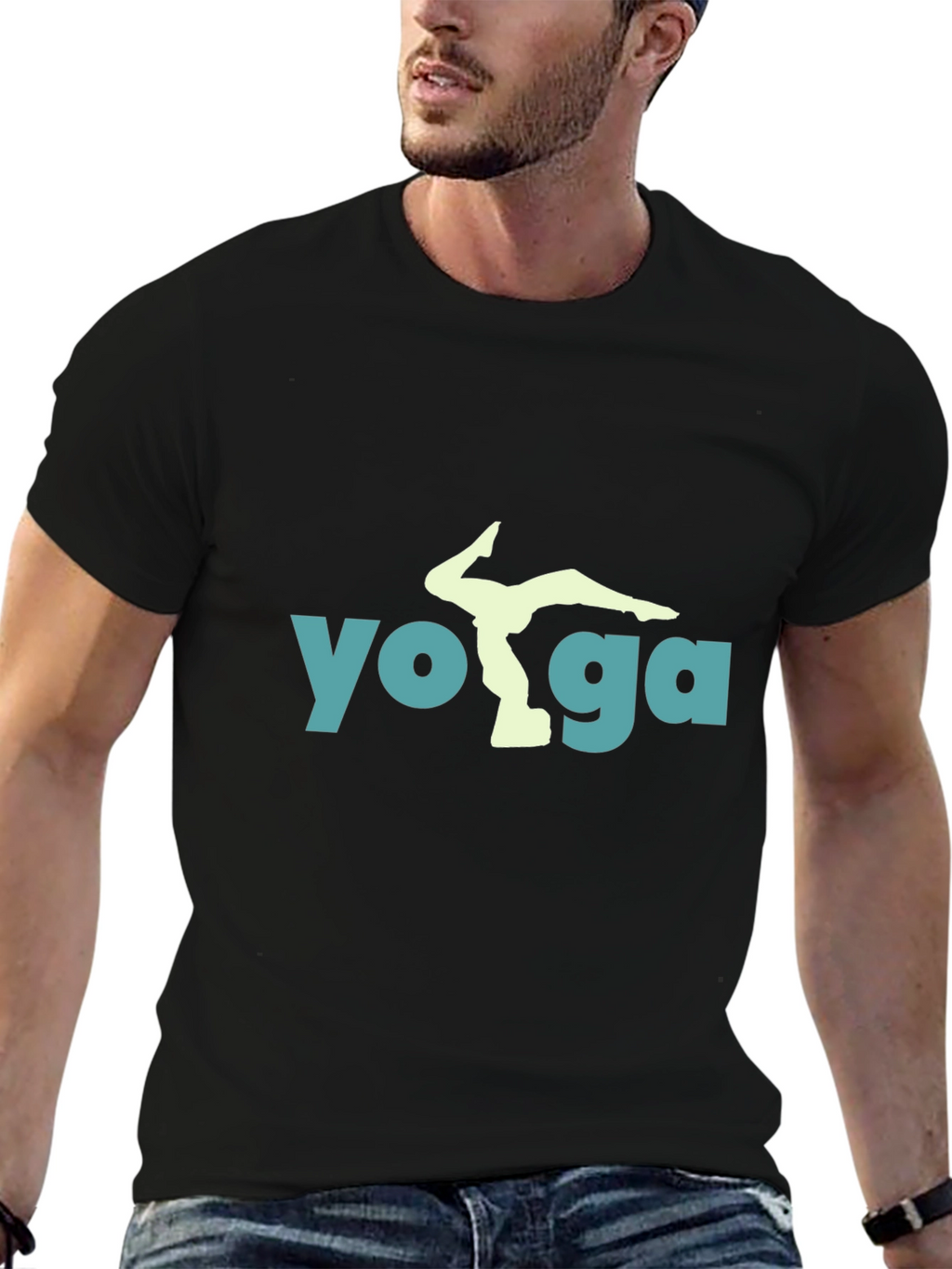 Yoga Pose Graphic Tee - Black Cotton Blend Shirt