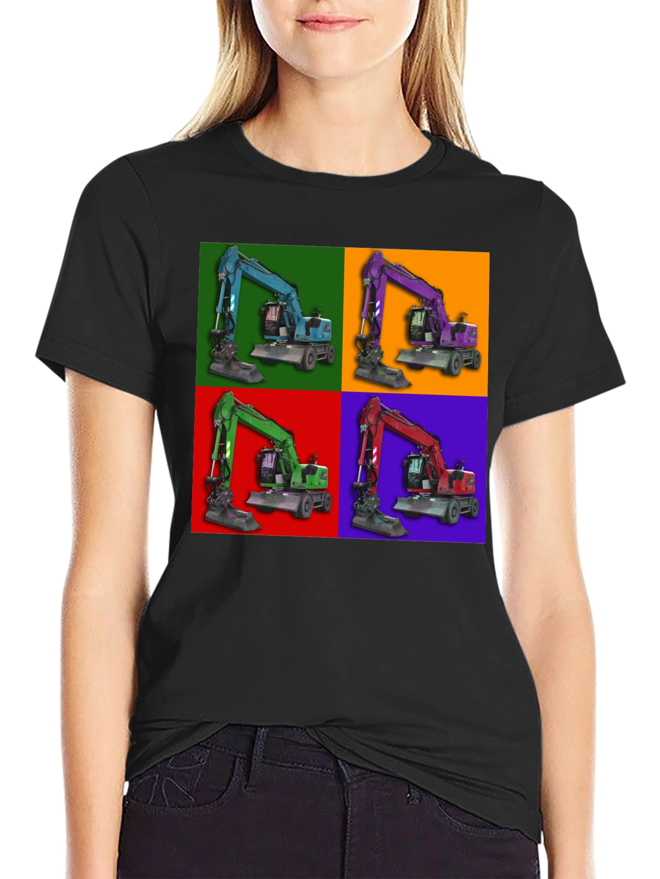 Excavator Pop Art Graphic T-Shirt