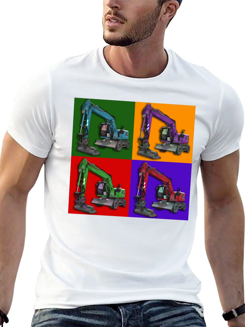 Excavator Pop Art Graphic T-Shirt