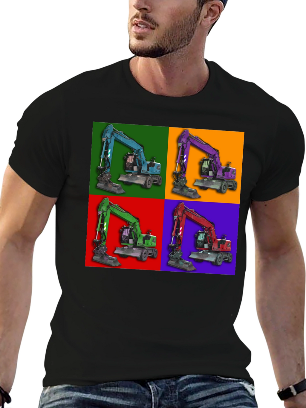 Excavator Pop Art Graphic T-Shirt