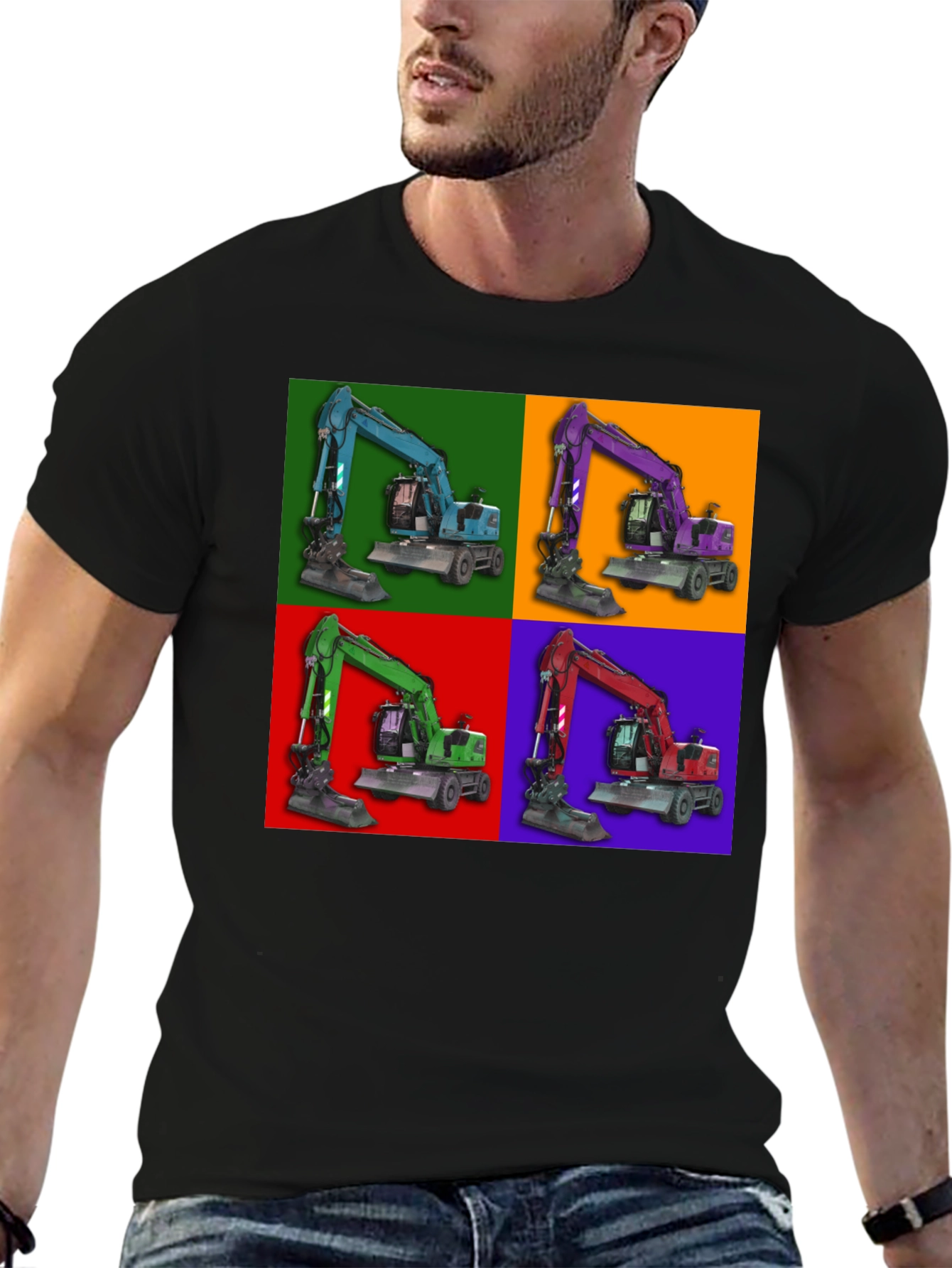 Excavator Pop Art Graphic T-Shirt