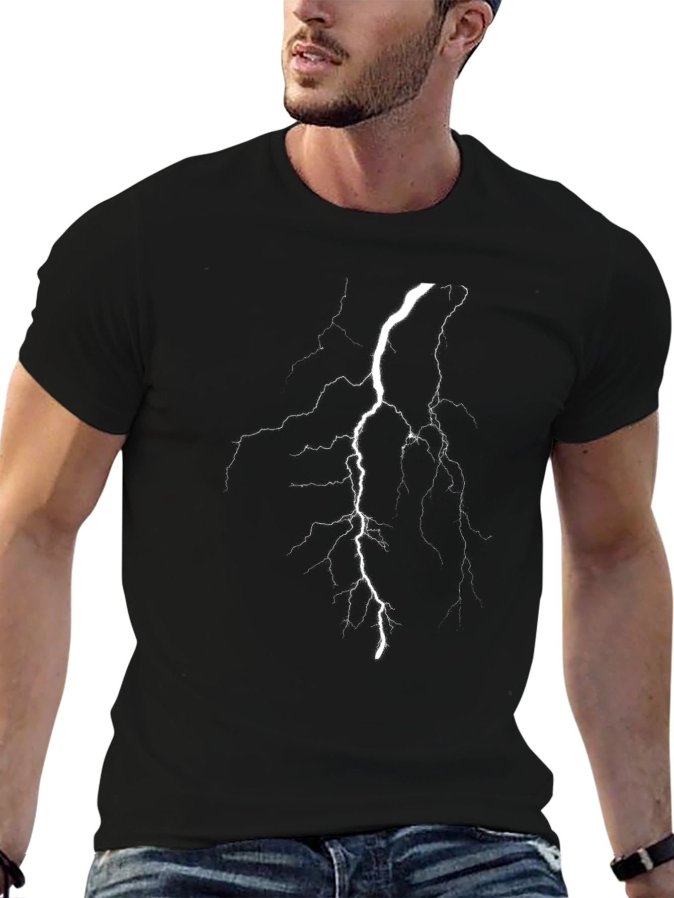Lightning Bolt Graphic Tee - Striking Black T-Shirt