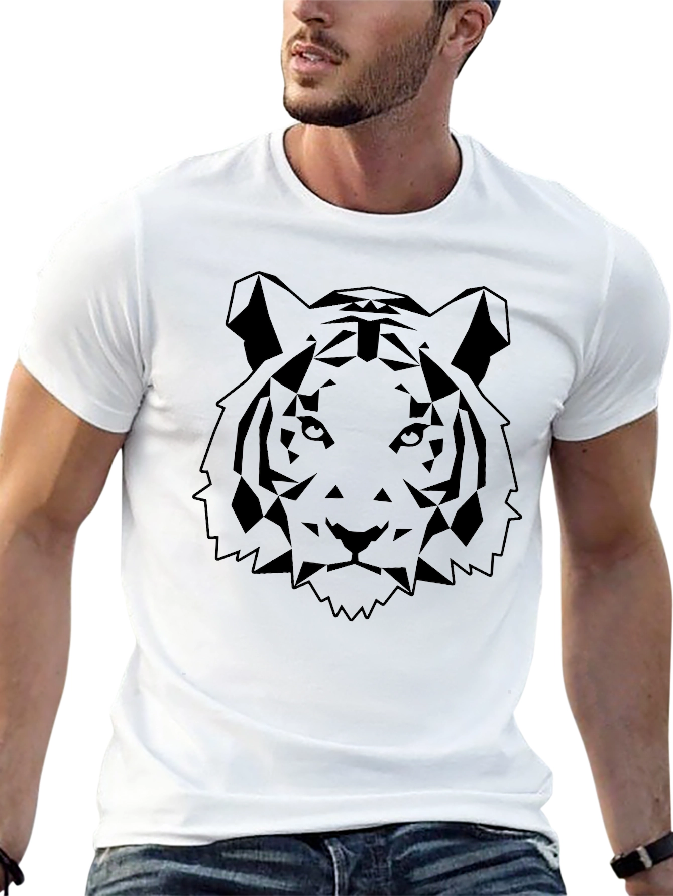 Geometric Tiger Graphic Black T-Shirt