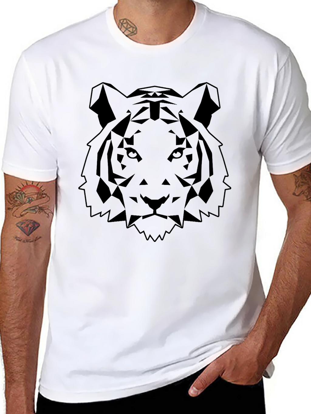 Geometric Tiger Graphic Black T-Shirt