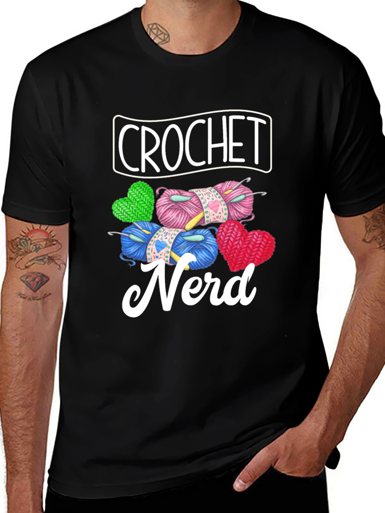 Crochet Nerd Graphic T-Shirt - Knitted Yarn Heart Design