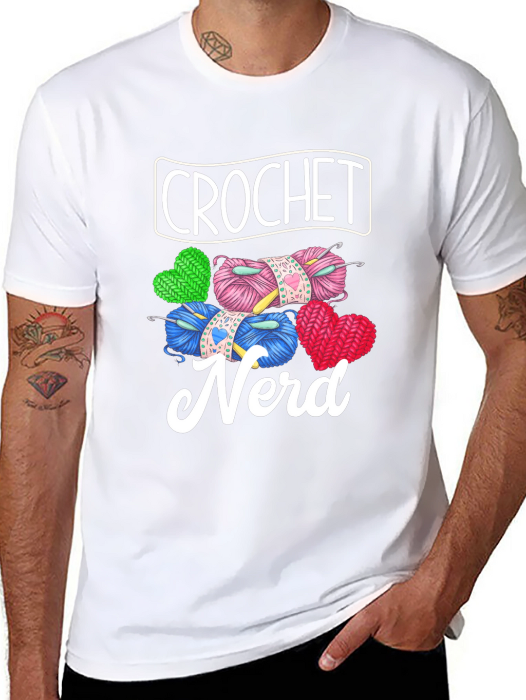 Crochet Nerd Graphic T-Shirt - Knitted Yarn Heart Design