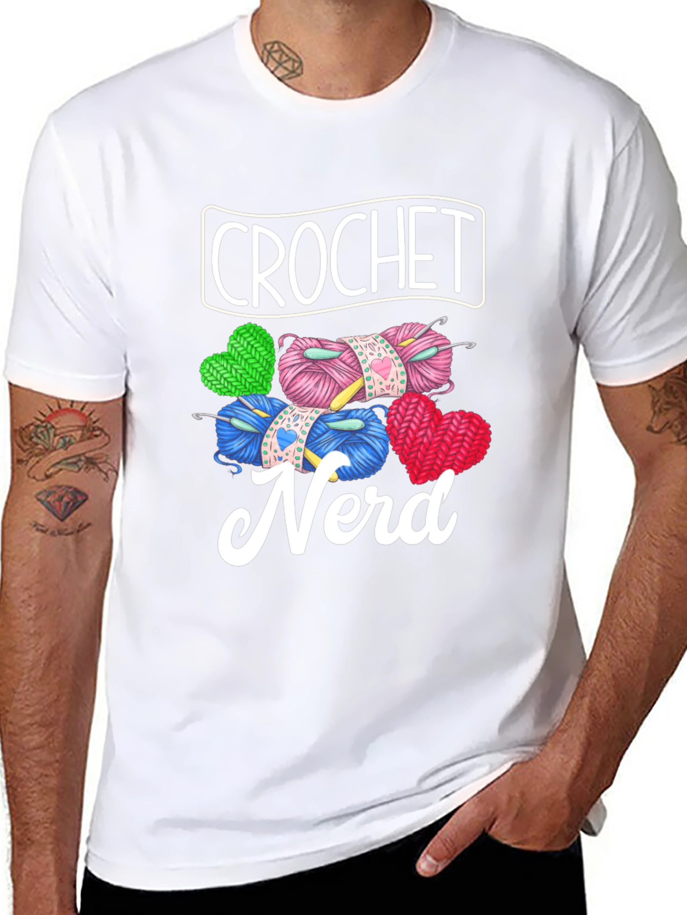 Crochet Nerd Graphic T-Shirt - Knitted Yarn Heart Design