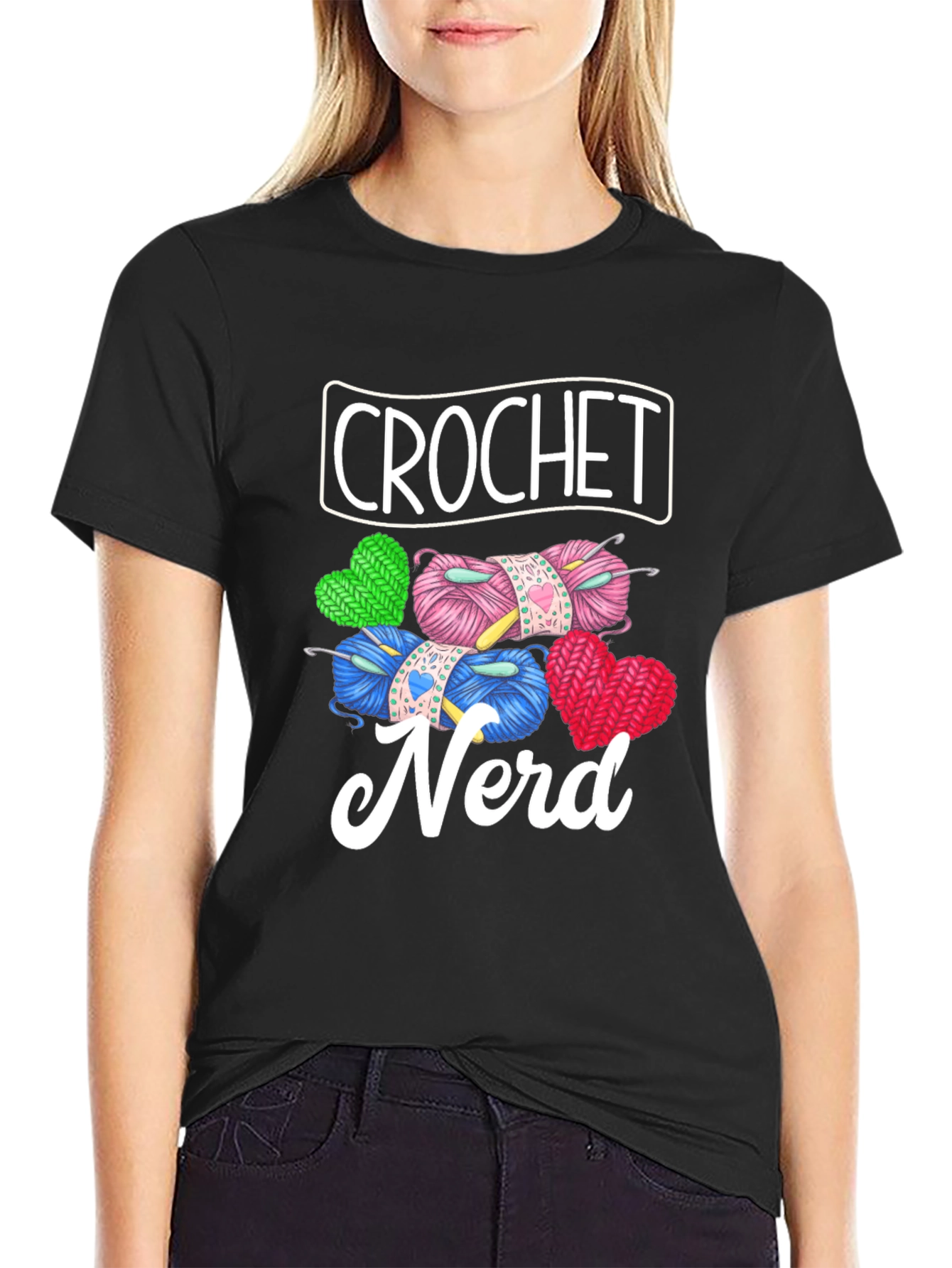 Crochet Nerd Graphic T-Shirt - Knitted Yarn Heart Design