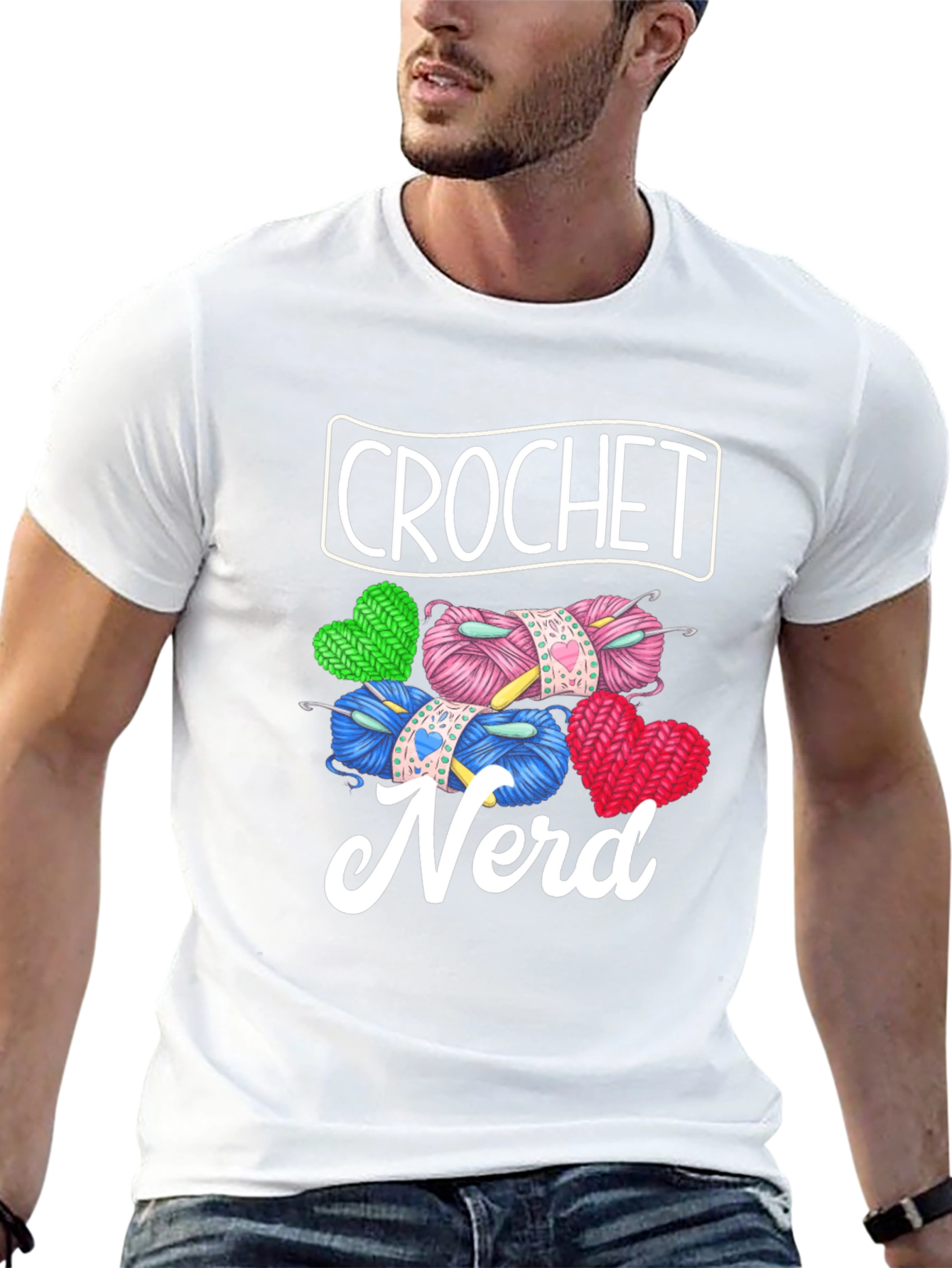 Crochet Nerd Graphic T-Shirt - Knitted Yarn Heart Design