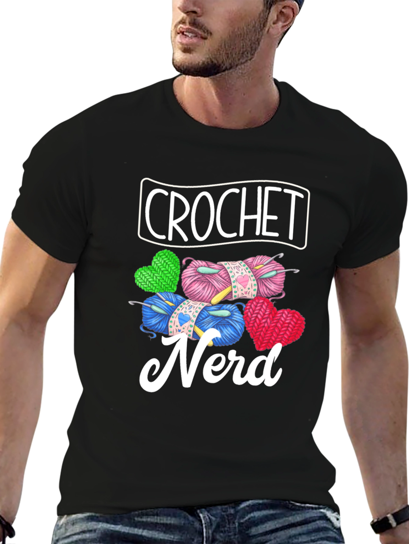 Crochet Nerd Graphic T-Shirt - Knitted Yarn Heart Design