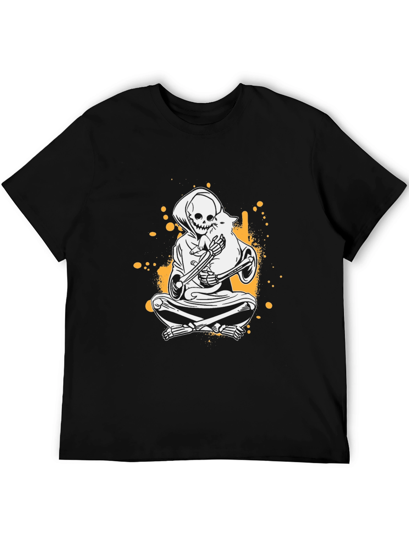 Grim Reaper & Cat T-Shirt - Skeleton Graphic Tee
