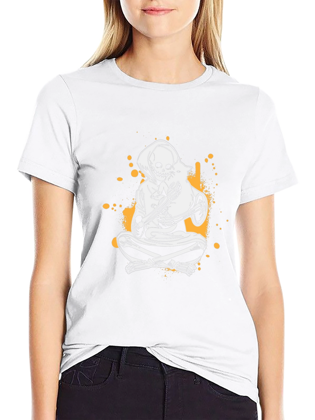 Grim Reaper & Cat T-Shirt - Skeleton Graphic Tee