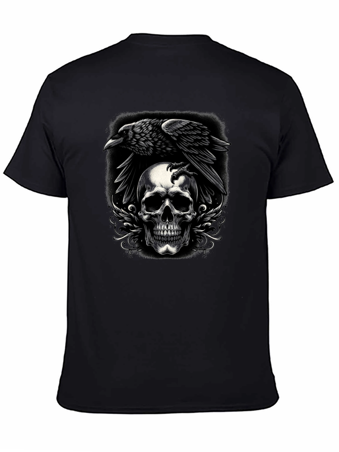 Raven Skull Graphic Tee - Dark Style