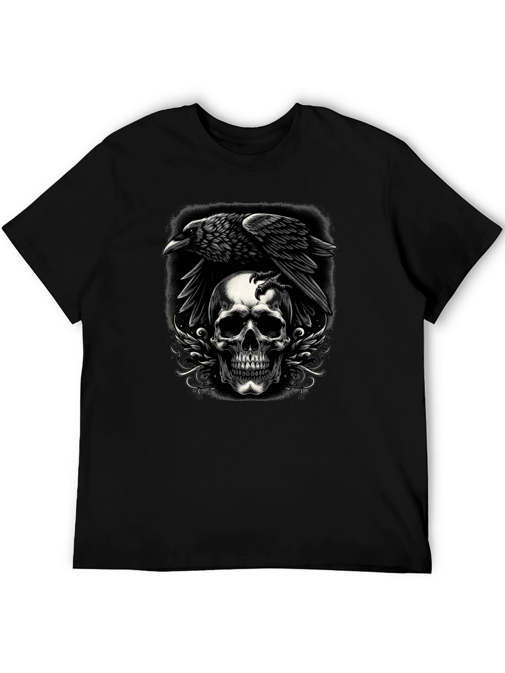 Raven Skull Graphic Tee - Dark Style