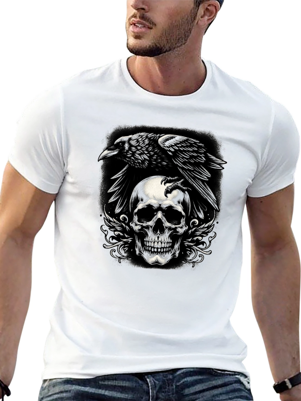 Raven Skull Graphic Tee - Dark Style