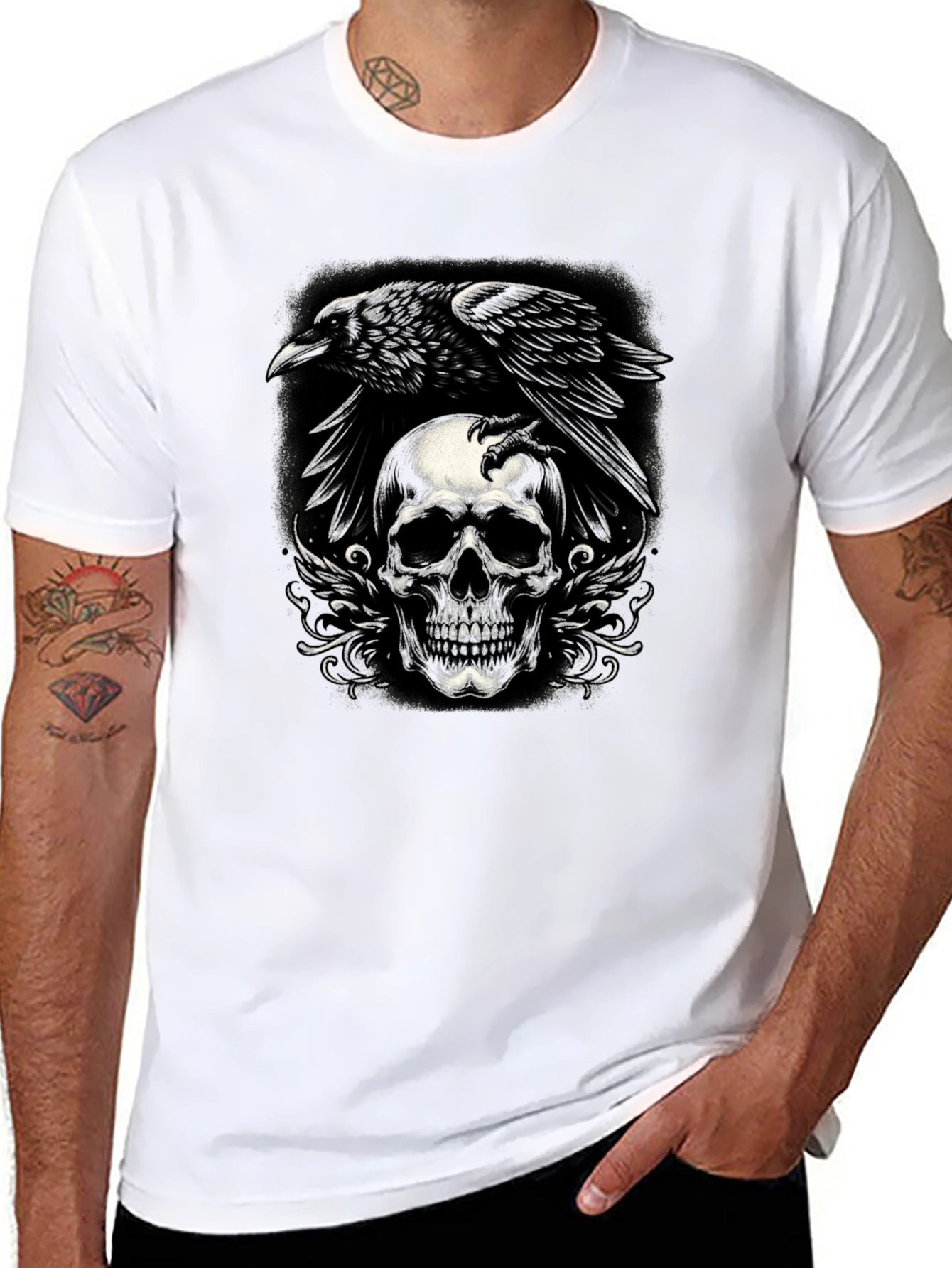Raven Skull Graphic Tee - Dark Style