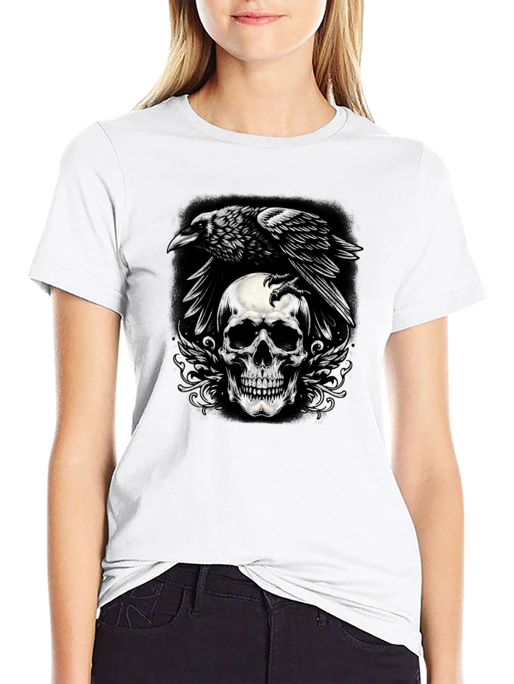 Raven Skull Graphic Tee - Dark Style