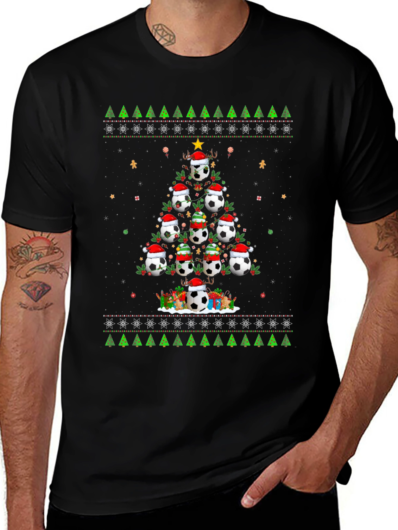 Festive Soccer Ball Christmas Tree T-Shirt