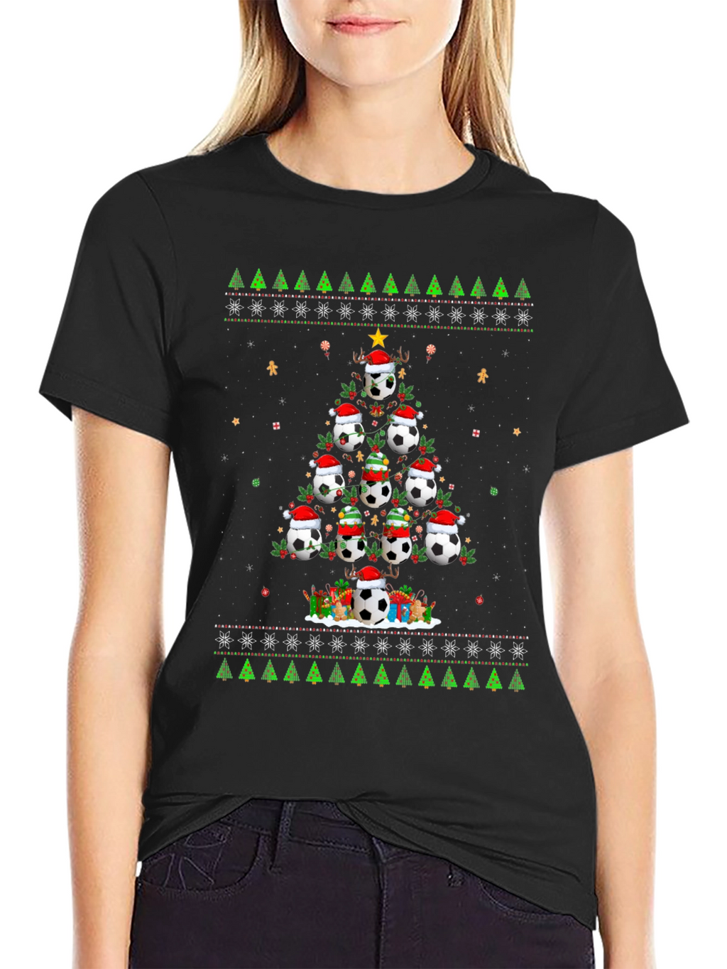 Festive Soccer Ball Christmas Tree T-Shirt