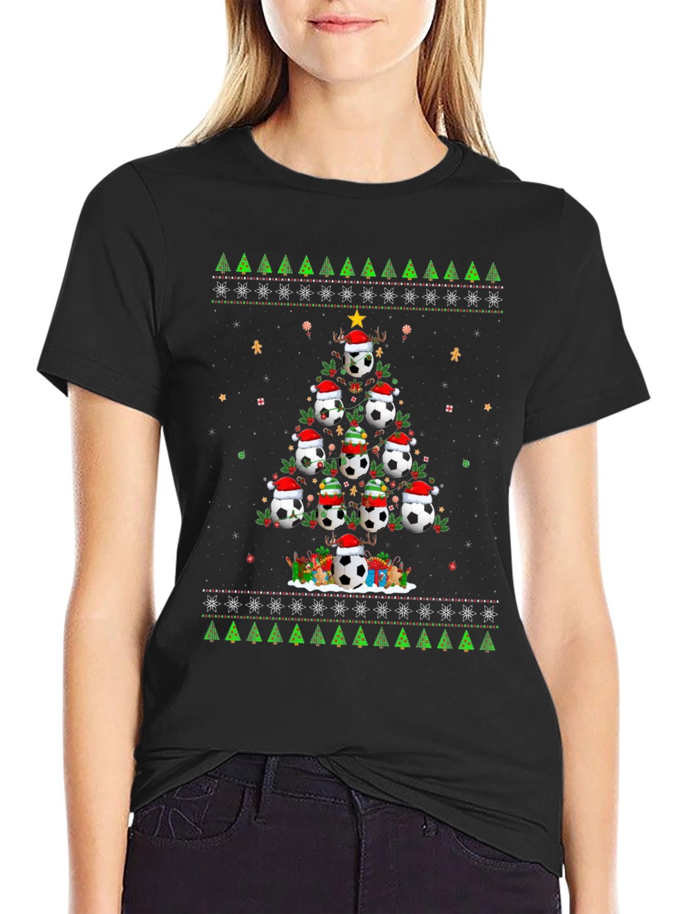 Festive Soccer Ball Christmas Tree T-Shirt
