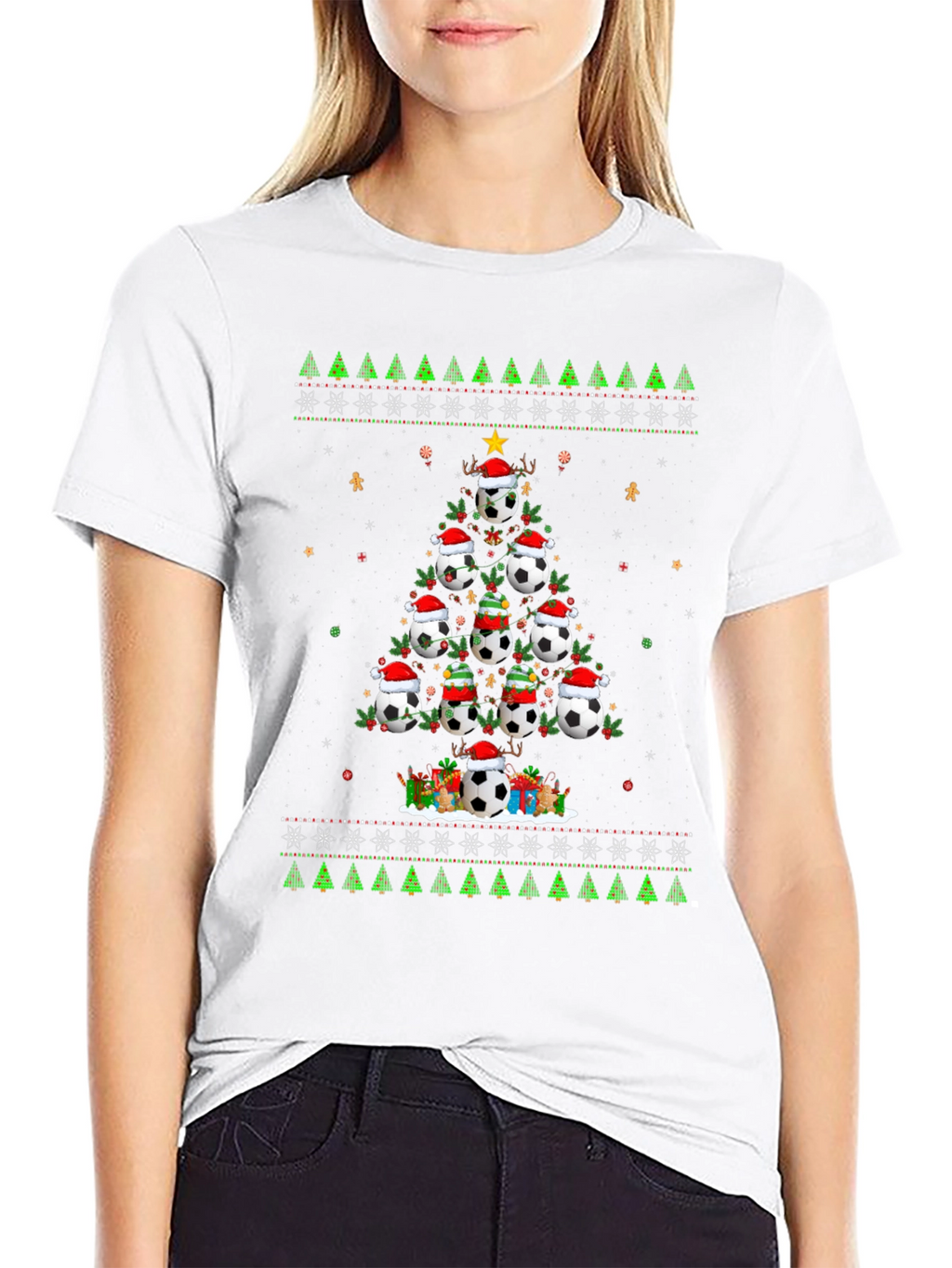Festive Soccer Ball Christmas Tree T-Shirt