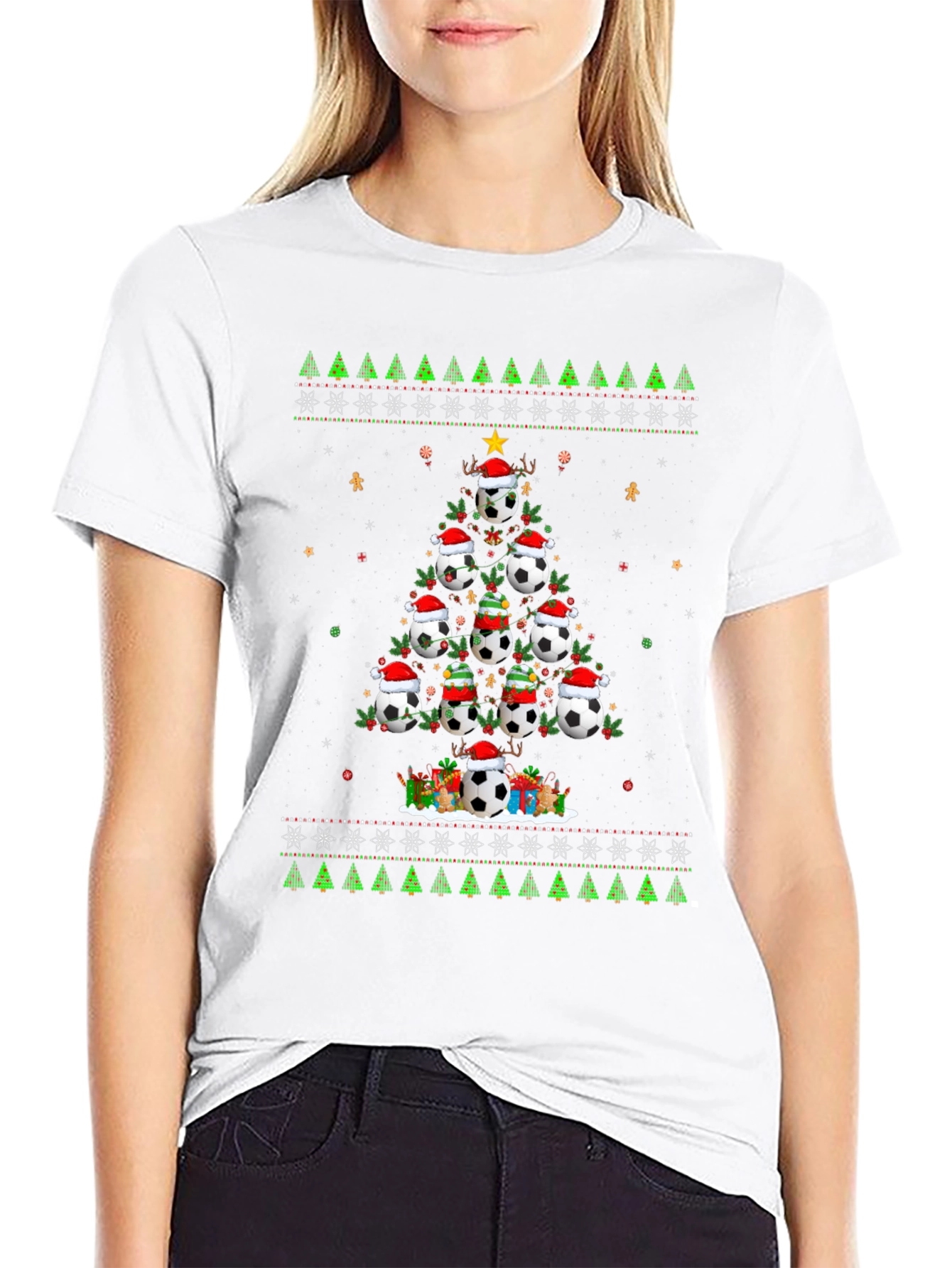Festive Soccer Ball Christmas Tree T-Shirt