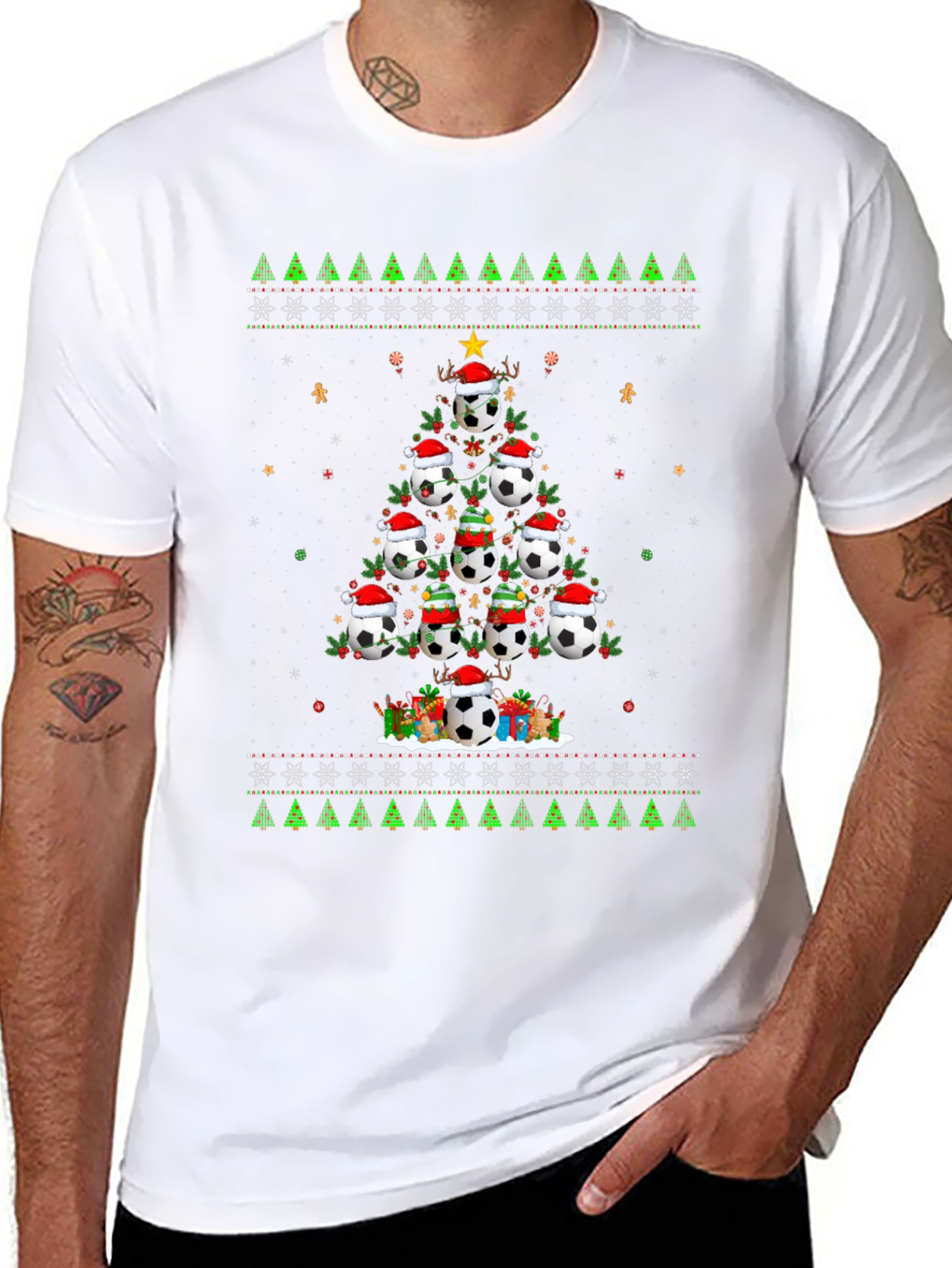 Festive Soccer Ball Christmas Tree T-Shirt