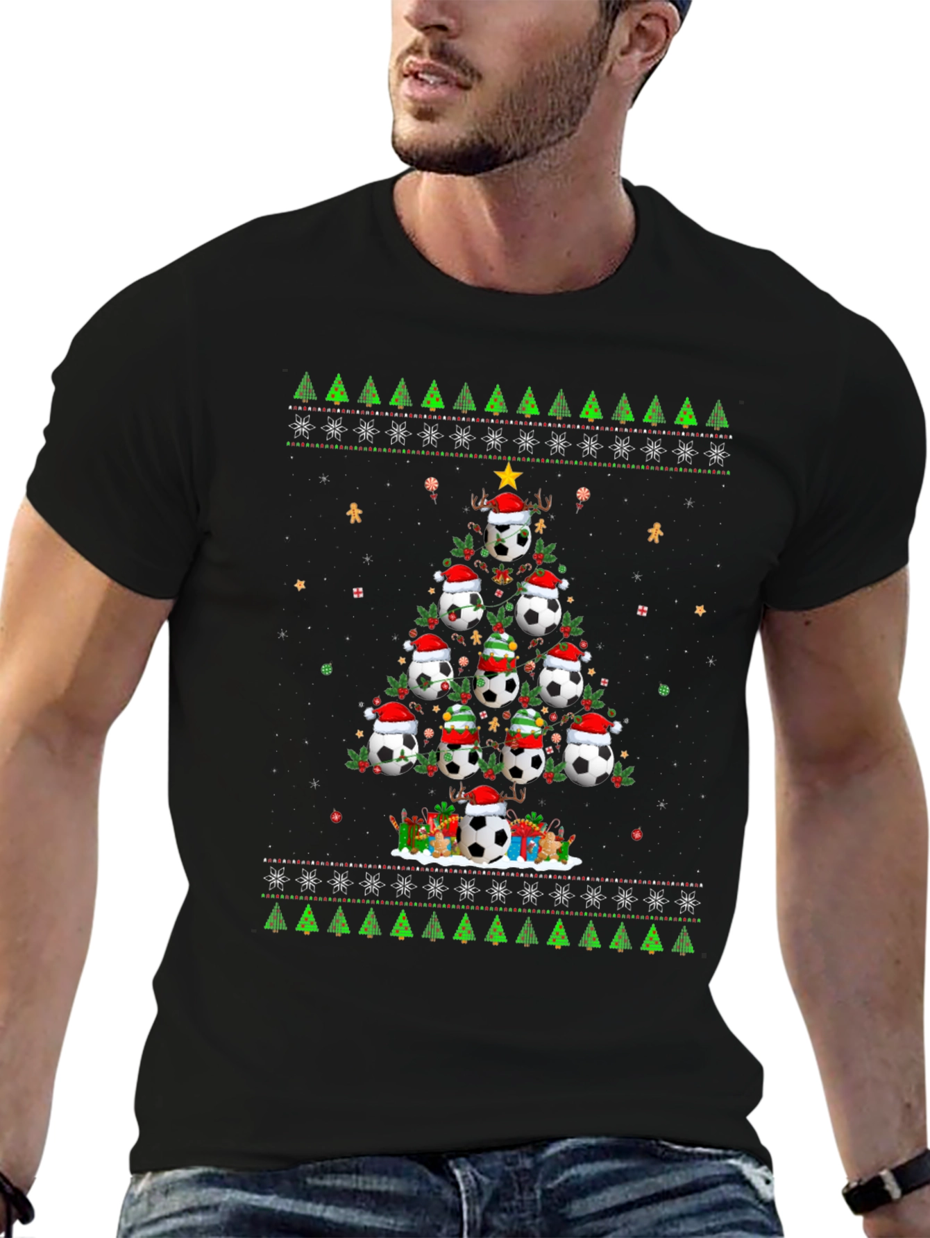 Festive Soccer Ball Christmas Tree T-Shirt