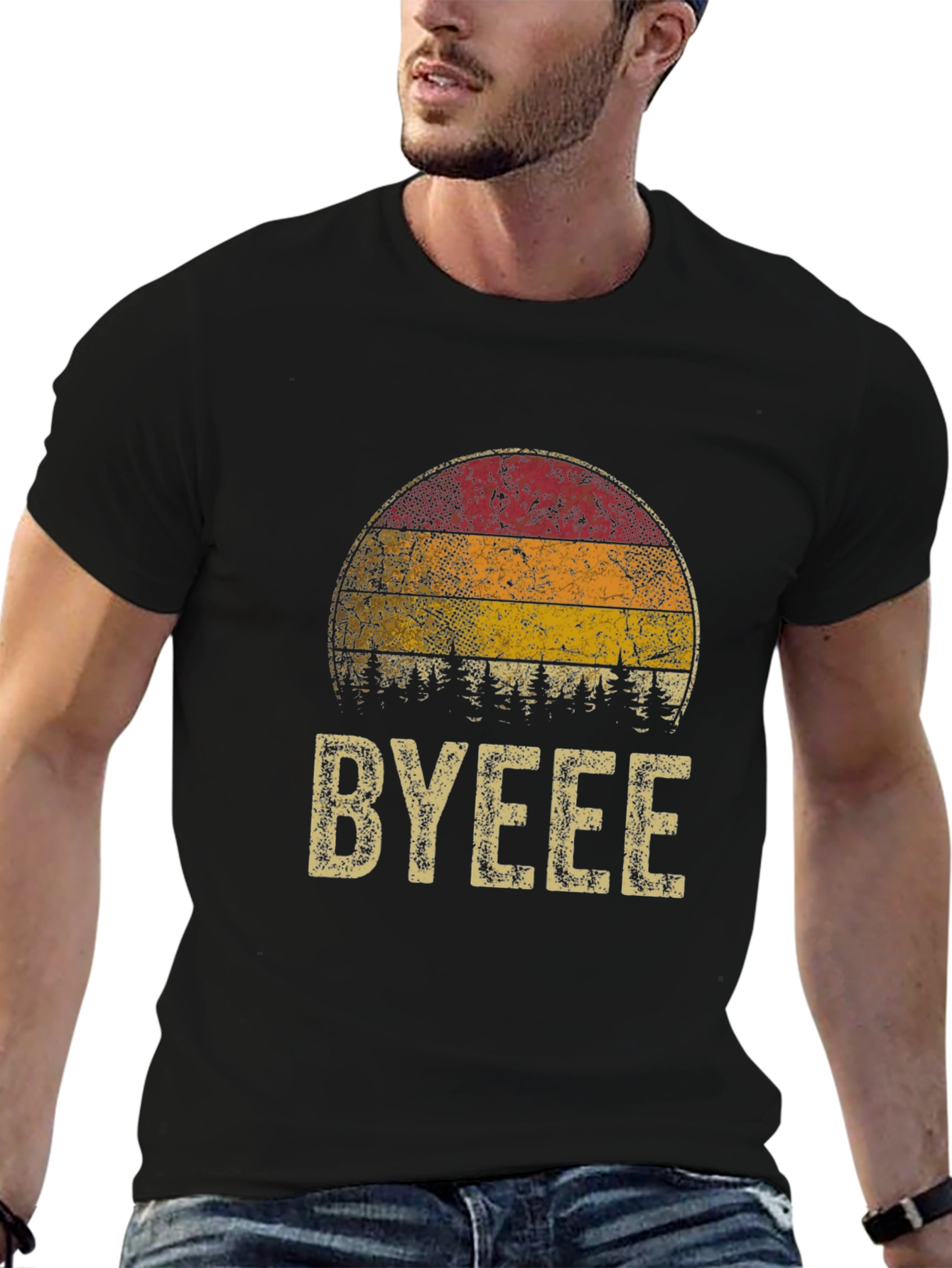 Retro Sunset BYEEE T-Shirt - Cool Graphic Tee