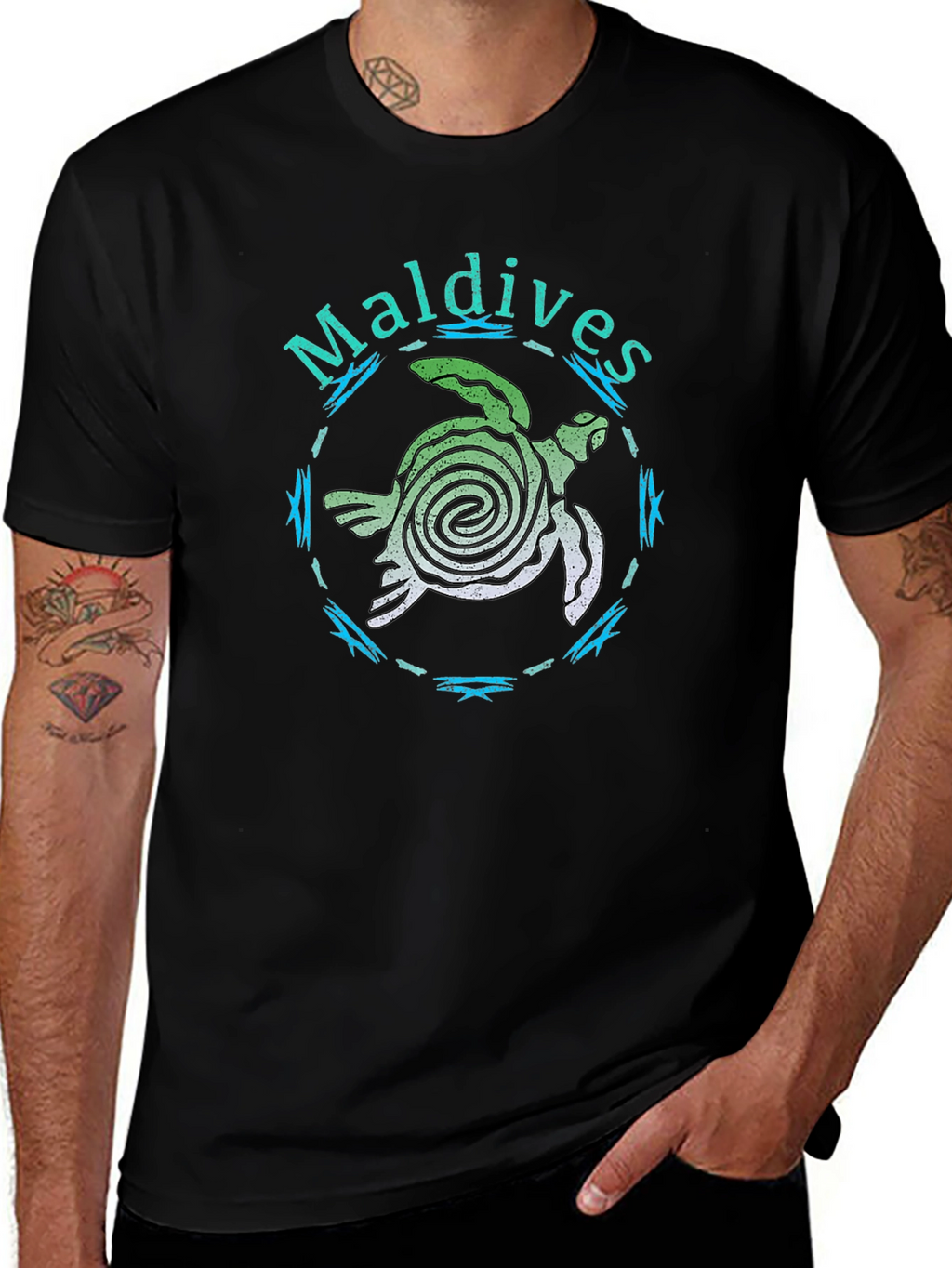 Maldives Sea Turtle Black T-Shirt