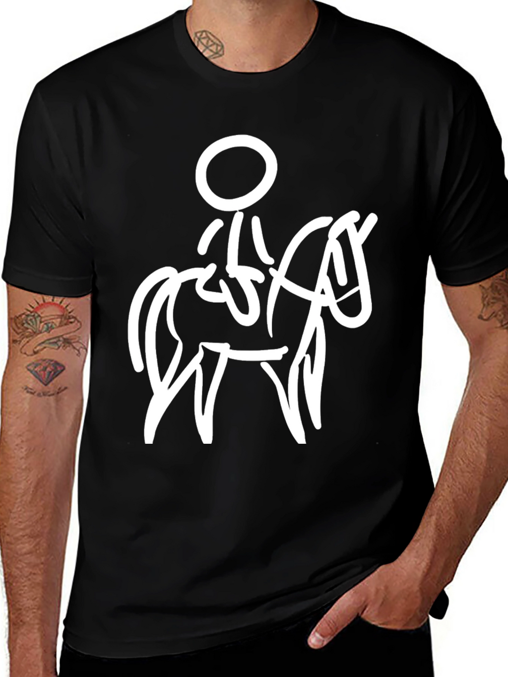 Horse Rider Graphic Tee - Black Cotton T-Shirt